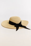 Straw Hat with Ribbon - Beige