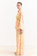 Sophia Satin Printed Yoryo Chiffon Pants Set - Yellow