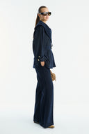 Gold Button Detailed Denim Set - Navy Blue
