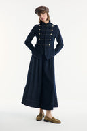 Button-Front Stitched Detail Denim Set with Trousers