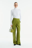 Straight-Leg Crepe Trousers - Olive