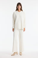 Buttoned High Neck Knitted Trousers Set