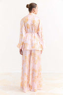 Sophia Satin Printed Yoryo Chiffon Pants Set - Pink