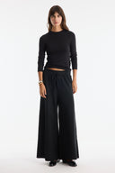 Piped Belted Straight-Cut Knit Trousers