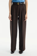 Double Crepe Straight-Leg Trousers - Brown