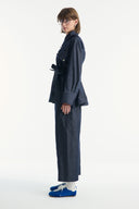 Denim Suit with Metal Button Detail - Navy Blue