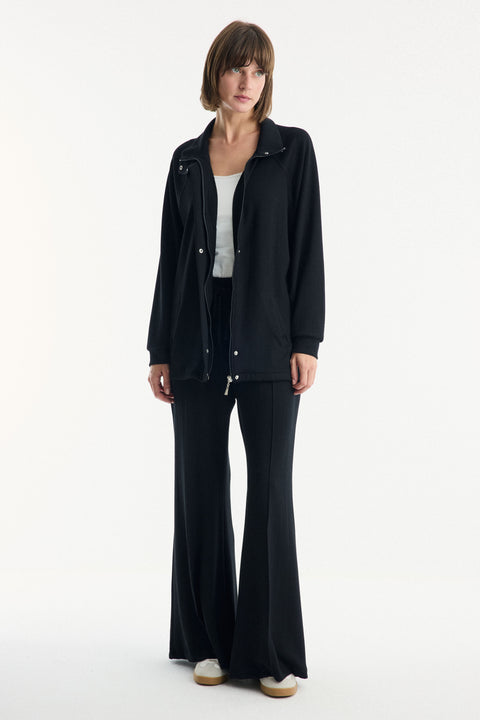 Belted Detail High Neck Relaxed Pants Set - Black
