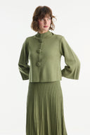 Button Detail Pleated Skirt Set - Sage Green
