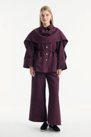 Shawl Collar Detailed Cupra Trouser Set - Burgundy