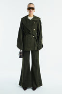 Gold Button Detailed Denim Set - Khaki