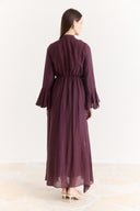 Ruffled Front and Sleeve Dress - Plum