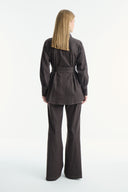 Gold Button Detail Denim Suit - Brown