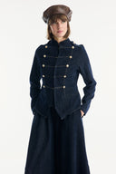 Button-Front Stitched Detail Denim Set with Trousers