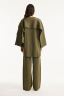 Shawl Collar Metallic Knit Set with Trousers