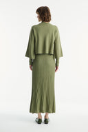 Button Detail Pleated Skirt Set - Sage Green