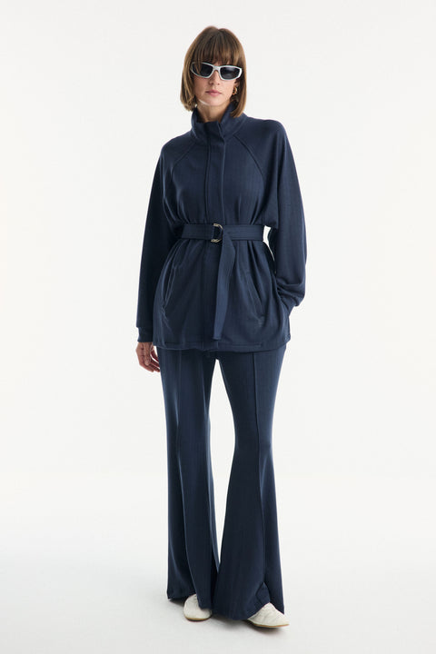 Belt-Detailed Mock Neck Relaxed Trouser Set - Anthracite