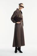 Stone-Embellished Collar Zippered Scuba Skirt Set - Coffee