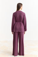 Biye Kuşaklı Basic Pantolonlu Takım - Mürdüm