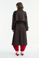 Long Trench Coat with Epaulettes - Brown