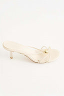 Oval Stone Detailed Heeled Mules - Beige