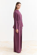 Biye Kuşaklı Basic Pantolonlu Takım - Mürdüm