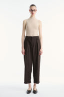 High-Waist Dart-Detail Wide-Leg Trousers - Brown