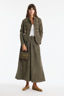 Button-Front Stitched Detail Denim Set with Trousers