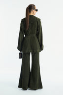 Gold Button Detailed Denim Set - Khaki