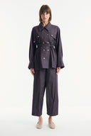 Denim Suit with Metal Button Detail - Plum
