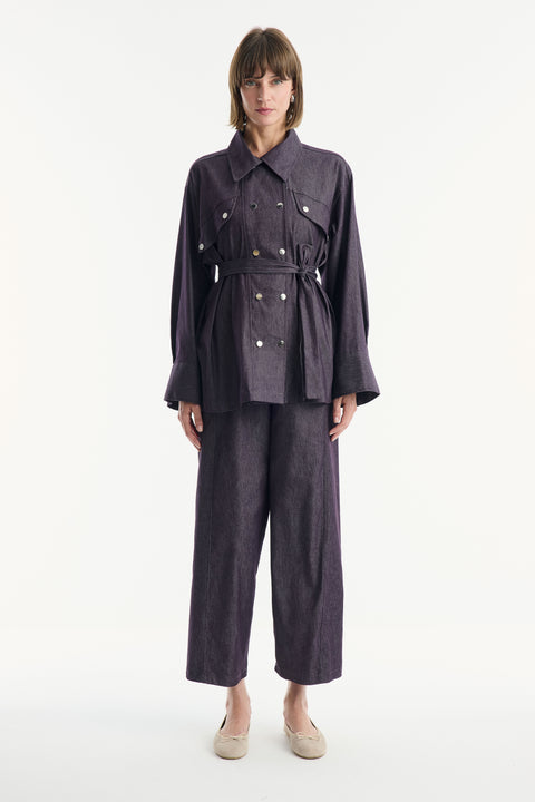 Denim Suit with Metal Button Detail - Plum