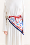 Belt-Detail Patterned Scarf - Navy Blue