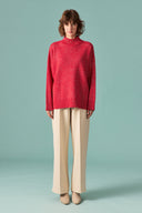Glitter Detailed Turtleneck Knit Sweater - Red