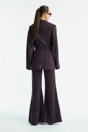 Gold Button Detailed Denim Set - Burgundy