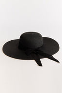 Straw Hat with Ribbon - Black