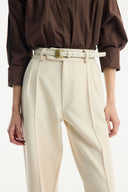 Double Crepe Straight Cut Trousers - Beige