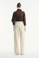 Double Crepe Straight Cut Trousers - Beige