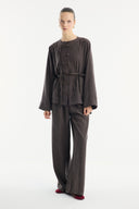 Button-Detail Trousers Set - Brown
