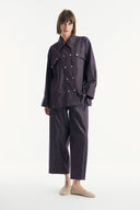 Denim Suit with Metal Button Detail - Plum