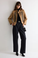 Suede-Look Jacket with Piping Detail
