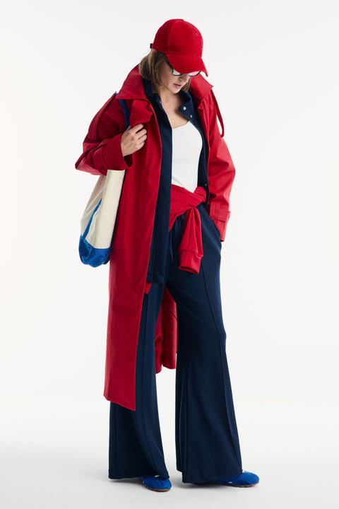 Long Epaulet Trench Coat - Red