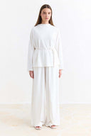 Piped Sash Basic Pants Set - Ecru