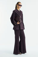 Gold Button Detailed Denim Set - Burgundy