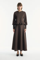 Zipper Detailed Flared Skirt Scuba Set - Coffee