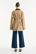 Contrast Collar and Striped Detail Jacket - Camel