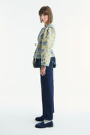 Floral Print Quilted Jacket - royal blue