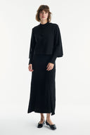 Button Detail Pleated Skirt Set - Black