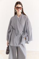 Notched Collar Striped Trouser Suit - Brown
