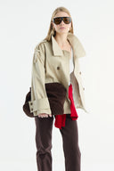 Epaulette Detailed Short Trench Coat - Stone