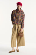 Ethnic Patterned Jacket with Collar Bow and Gold Buttons