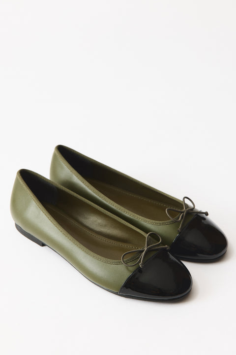 Mira Patent Detail Ballet Flats - Khaki